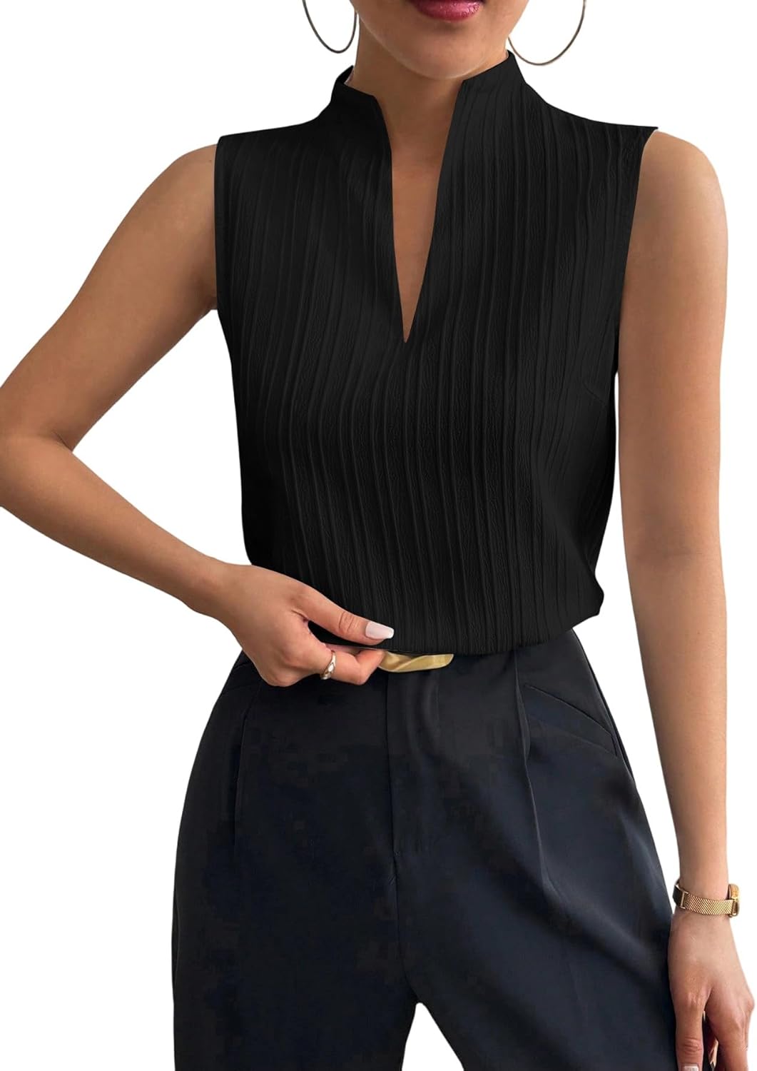 SOLY HUX Women's Work Outfits V Neck Sleeveless Blouses Summer Casual Tank Tops Business Office Dressy Striped Shirts