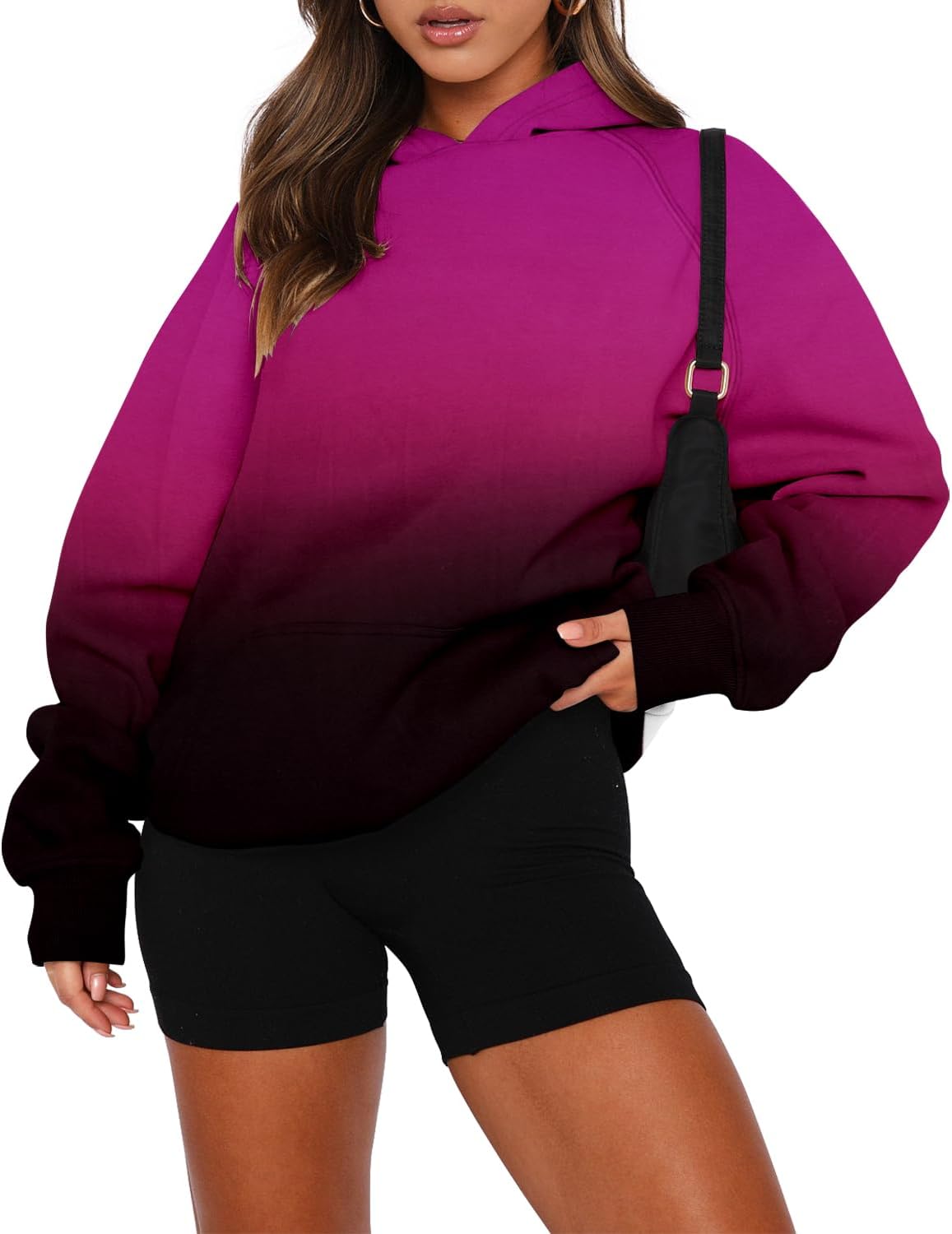 onlypuff Women Pullover Sweatshirt Long Sleeve Hoodies Kangaroo Pocket Fleece Basic Sweater