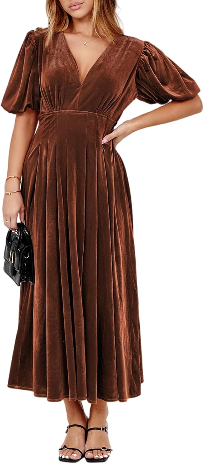 Women's Velvet Maxi Dress Formal Dresses for Wedding Guest Dress