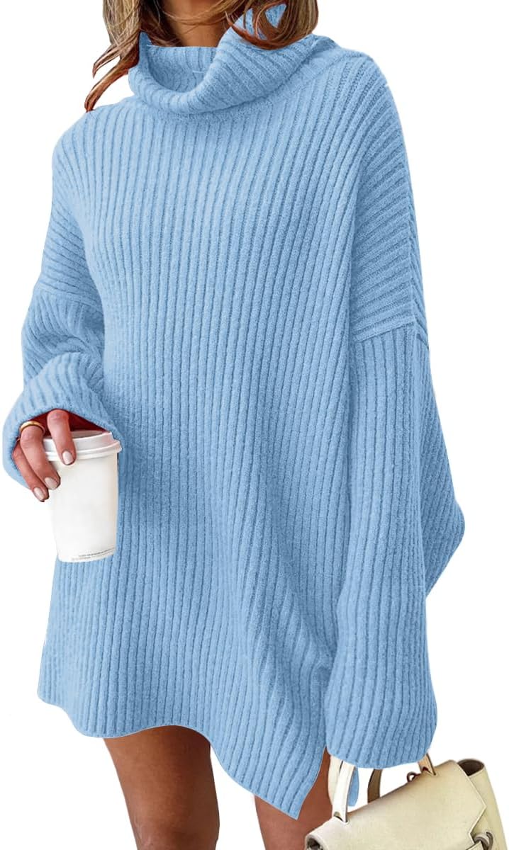 LILLUSORY Womens Turtleneck Oversized Long Sweater Dress 2025 Plus Size Tunic Pullover Knit Winter Dresses