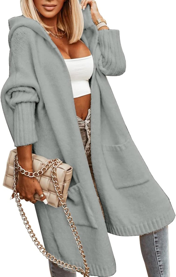 Aoysky Womens Long Cardigans Cable Knitted Open Front Oversized Hooded Outerwear Sweater Coat