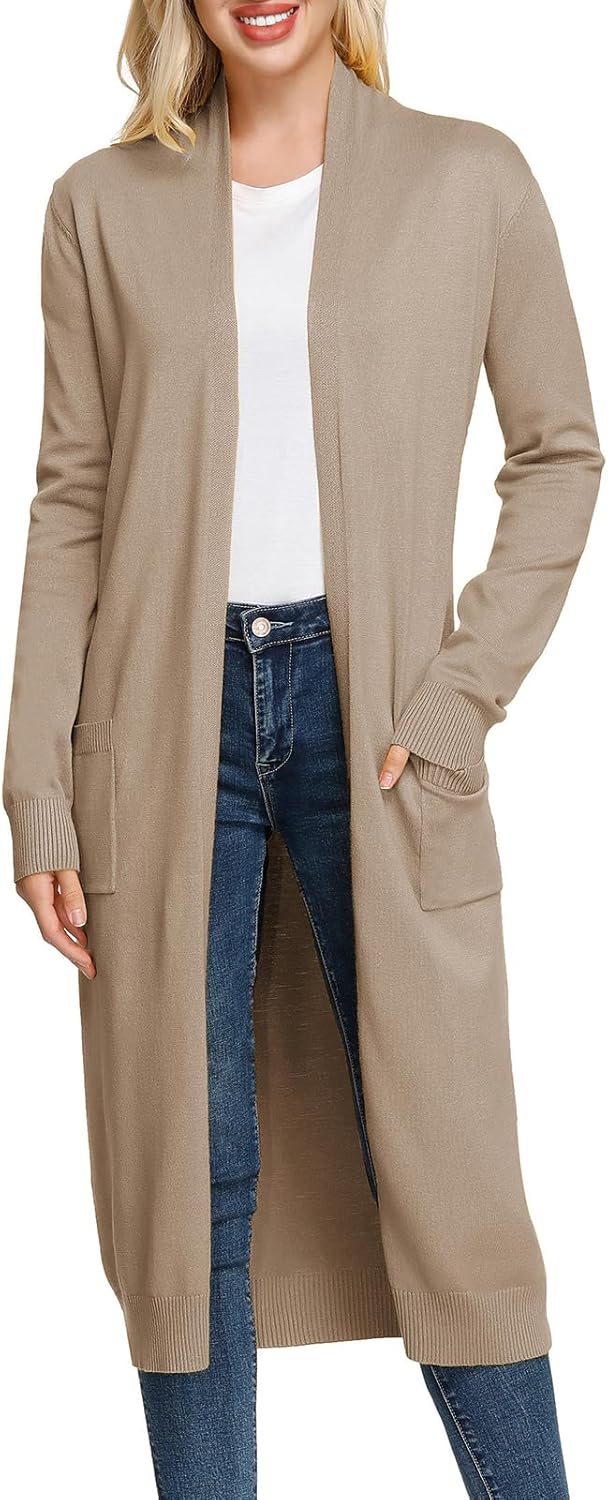 GRACE KARIN Essential Solid Open Front Maxi Long Knitted Cardigan Sweater for Women