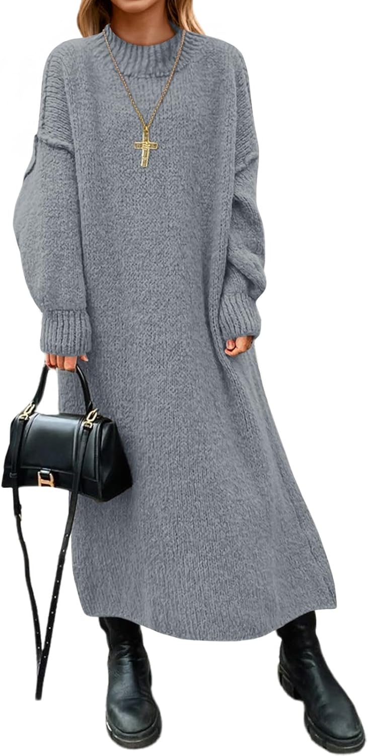 Saodimallsu Womens Oversized Sweater Dress Mock Neck Long Sleeve Casual Warm Chunky Knit Fall Winter Maxi Dresses