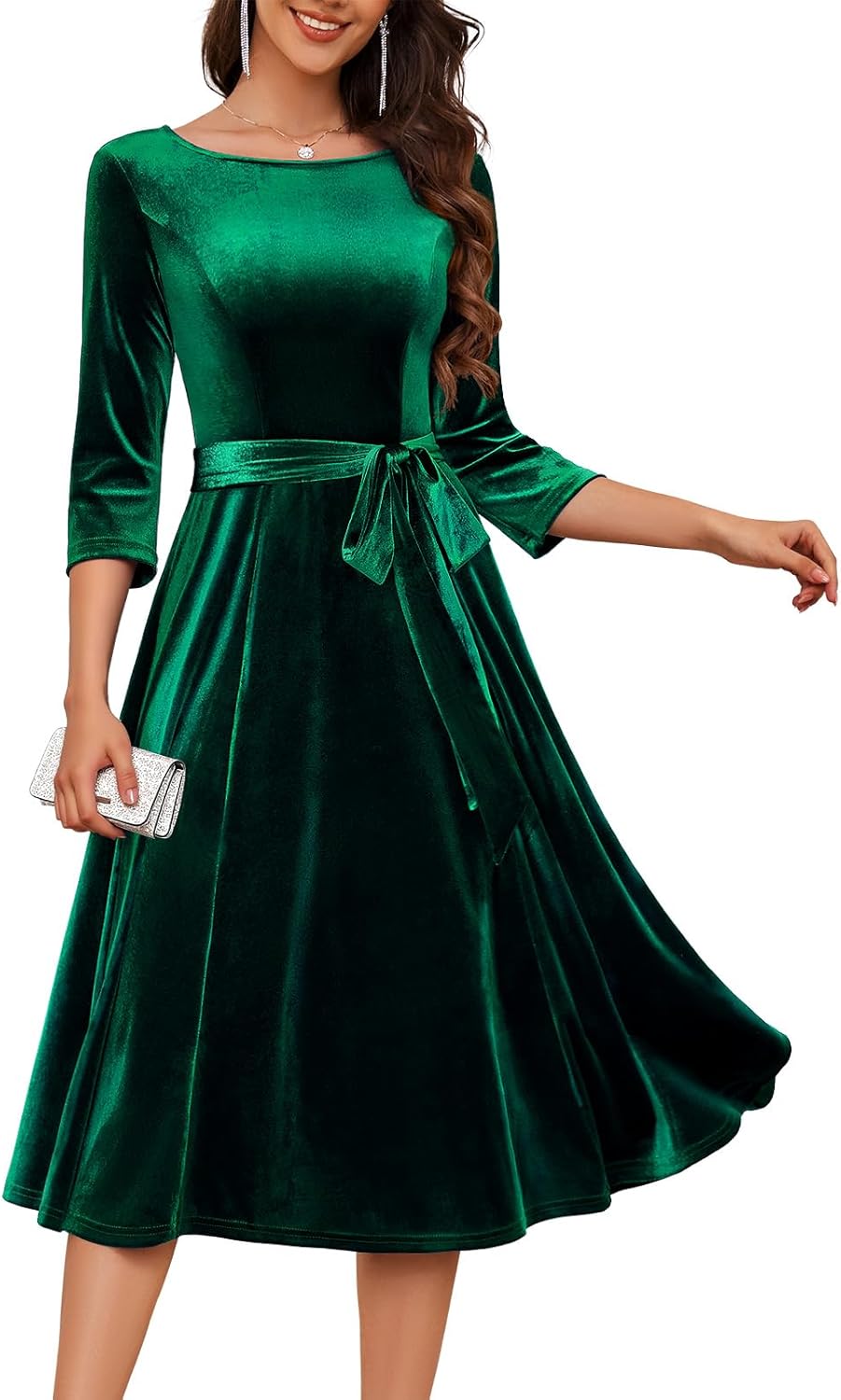 DRESSTELLS Velvet Cocktail Dress for Women, 2025 Winter Christmas Holiday Dress, 3/4 Long Sleeves Party Formal Gala