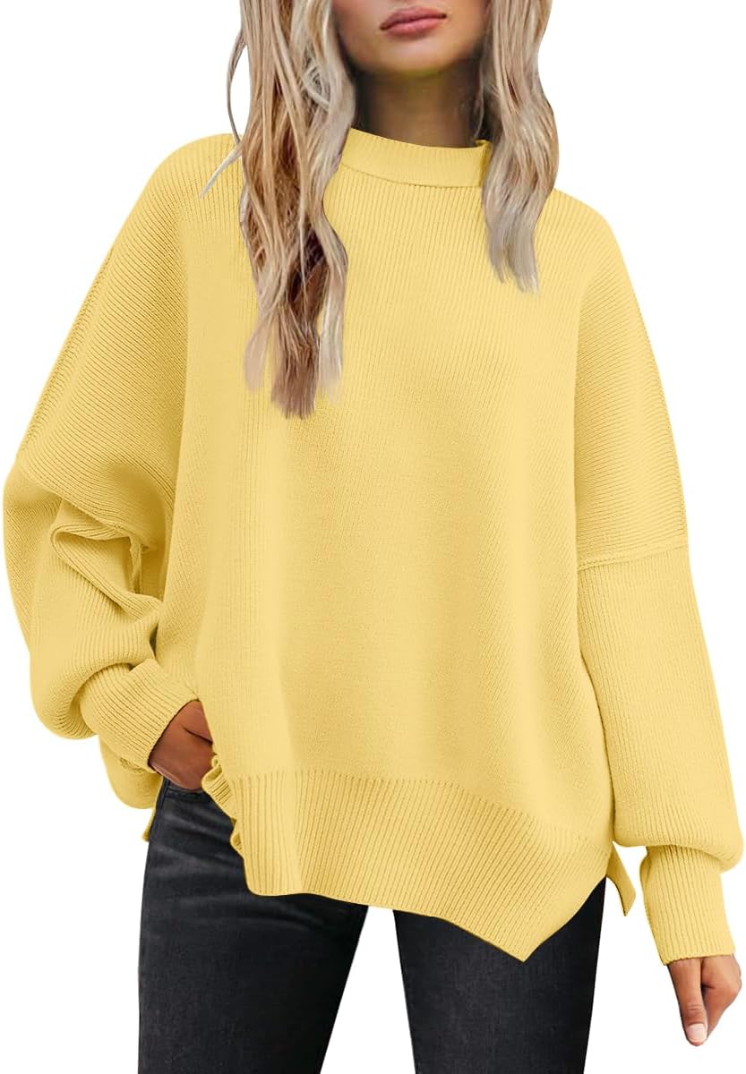 LILLUSORY Women's Oversized Batwing Sweaters 2025 Fall Outfits Trendy Crewneck Knit Side Slit Fashion Pullover Tops