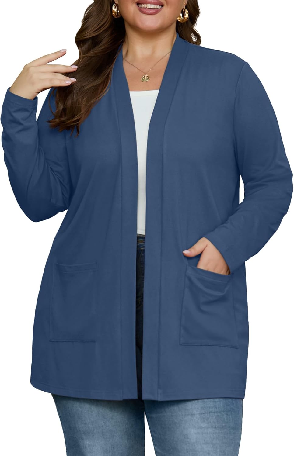 OLRIK Plus Size Cardigan for Women 2025 with Pockets Long Sleeve Casual Lightweight Jacket Open Front Cover Ups