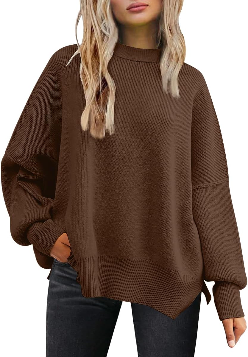 LILLUSORY Women's Oversized Batwing Sweaters 2025 Fall Outfits Trendy Crewneck Knit Side Slit Fashion Pullover Tops