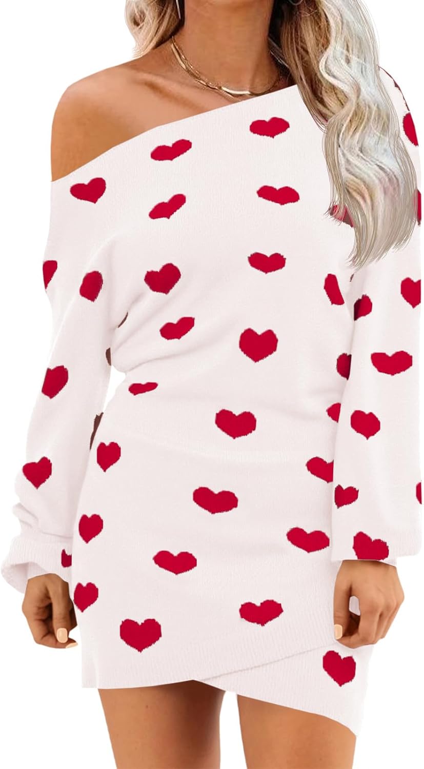 Wenrine Women's Off The Shoulder Sweater Dress 2025 Fall Winter Casual Long Sleeve Knit Slim Fit Pullover Mini Dresses