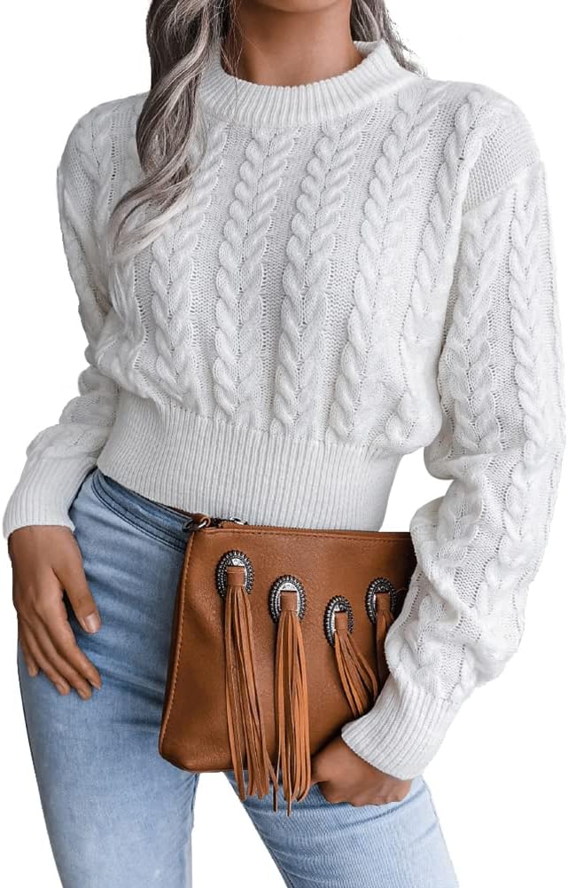 JUNBOON Women’s Casual Leopard Print Knitted Pullover Sweaters Long Sleeve Crew Neck Jumper Tops