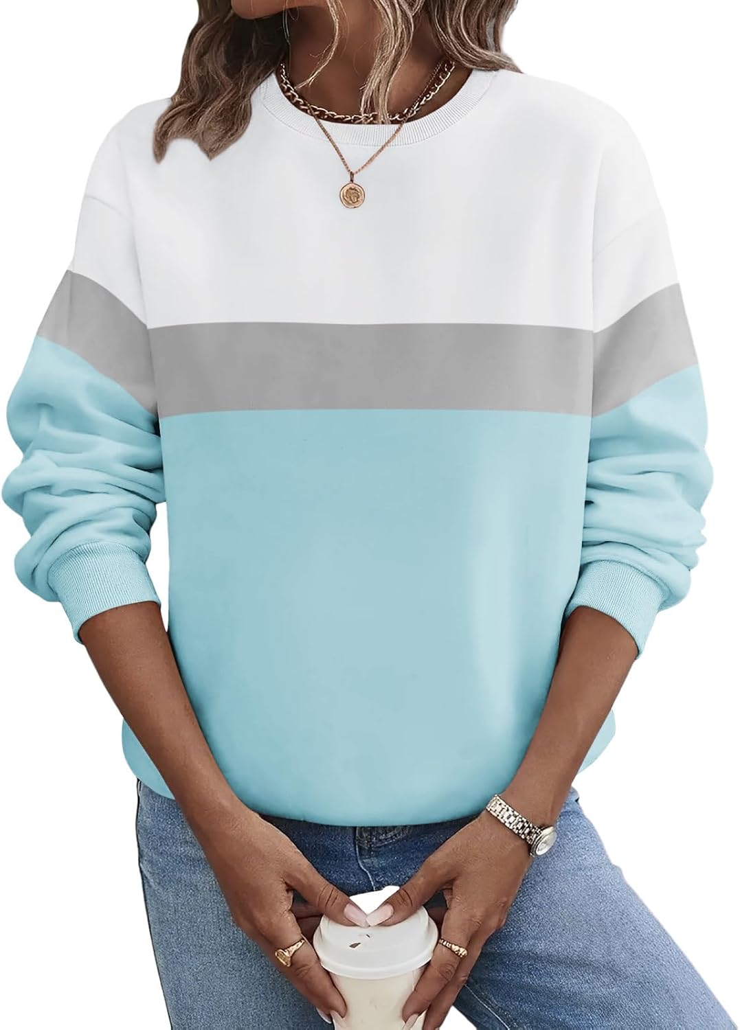 TICTICMIMI Women's Casual Crewneck Sweatshirts Long Sleeve Tops Loose Fit Fall Shirts