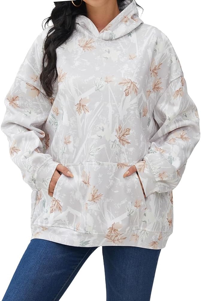 Camo Hoodie Womens Maple Leaf Fleece Hooded Sweatshirt Oversized Camouflage Hoodies For Women Trendy