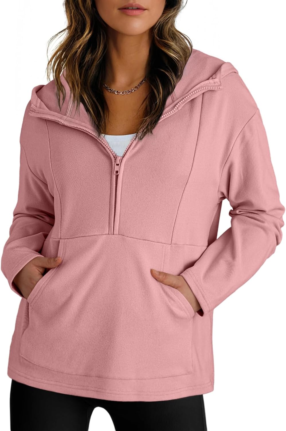 Dokotoo Hoodies for Women Soft Fleece Half Zip Up Hoodie Long Sleeve Casual Pullover Oversized Sweatshirt Hooded Tops