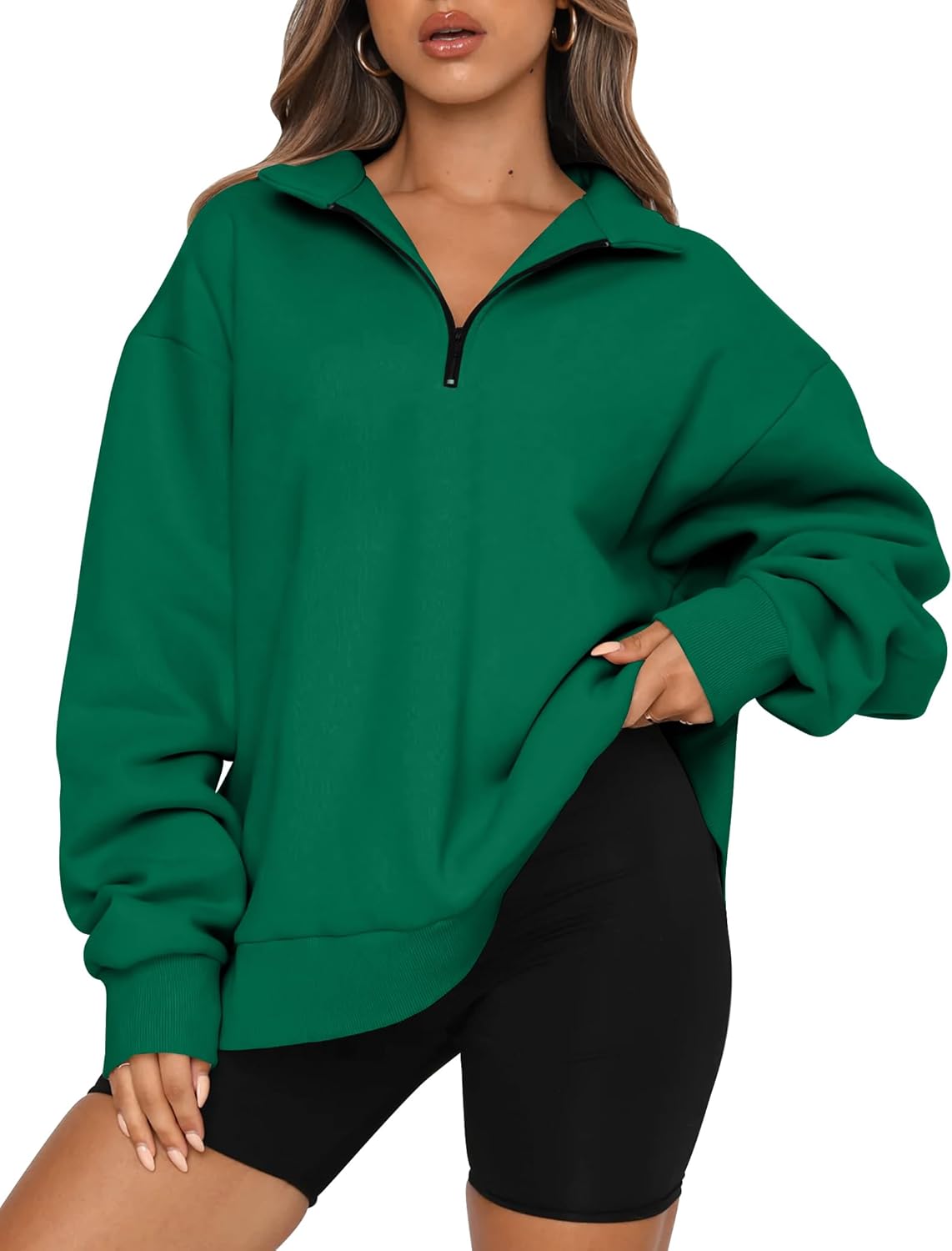 Trendy Queen Womens Oversized Sweatshirts Fall Sweaters Fashion Hoodies Half Zip Pullover Long Sleeve Shirts Clothes