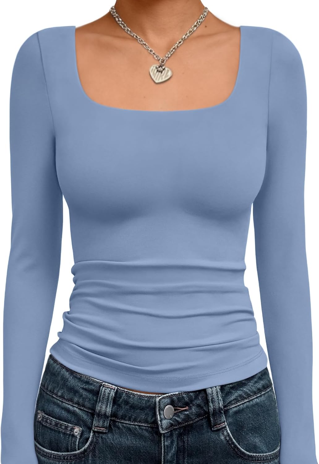 Trendy Queen Womens Long Sleeve Shirts Crop Tops Fall Fashion 2025 Square Neck Going Out Basics Tees Y2k Clothes