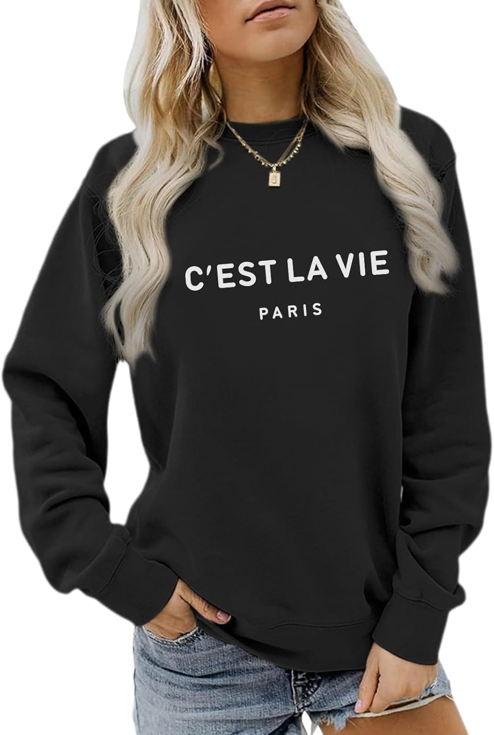 C'est La Vie Paris Sweatshirt For Women Oversized Graphic Crewneck Hoodie Casual Long Sleeve Shirt Pullover Tops