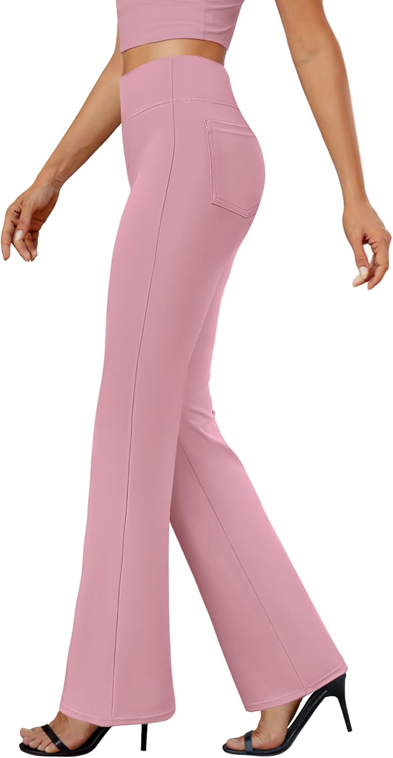 Womens Bootcut Dress Pants Business Casual Work Pants with Pockets High Waist Stretchy Trousers Pull On Office Slacks