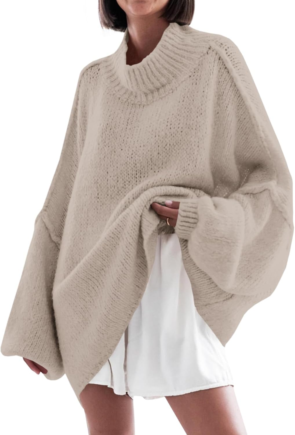 Saodimallsu Womens Oversized Sweaters Mock Neck Batwing Long Sleeve 2025 Fall Trendy Ribbed Knit Casual Tunic Sweater