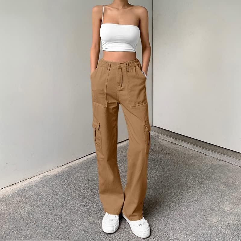 Lepunuo Cargo Pants for Women High Waisted Casual Pants Baggy Stretchy Wide Leg Y2K Streetwear with 6 Pockets