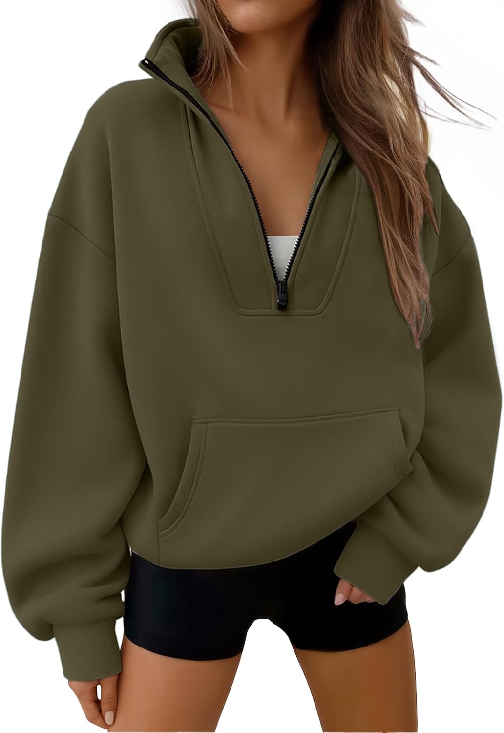 Trendy Queen Womens Sweatshirts Quarter Half Zip Pullover Oversized Hoodies Fall Fashion 2025 Winter Fleece Jackets Sweaters