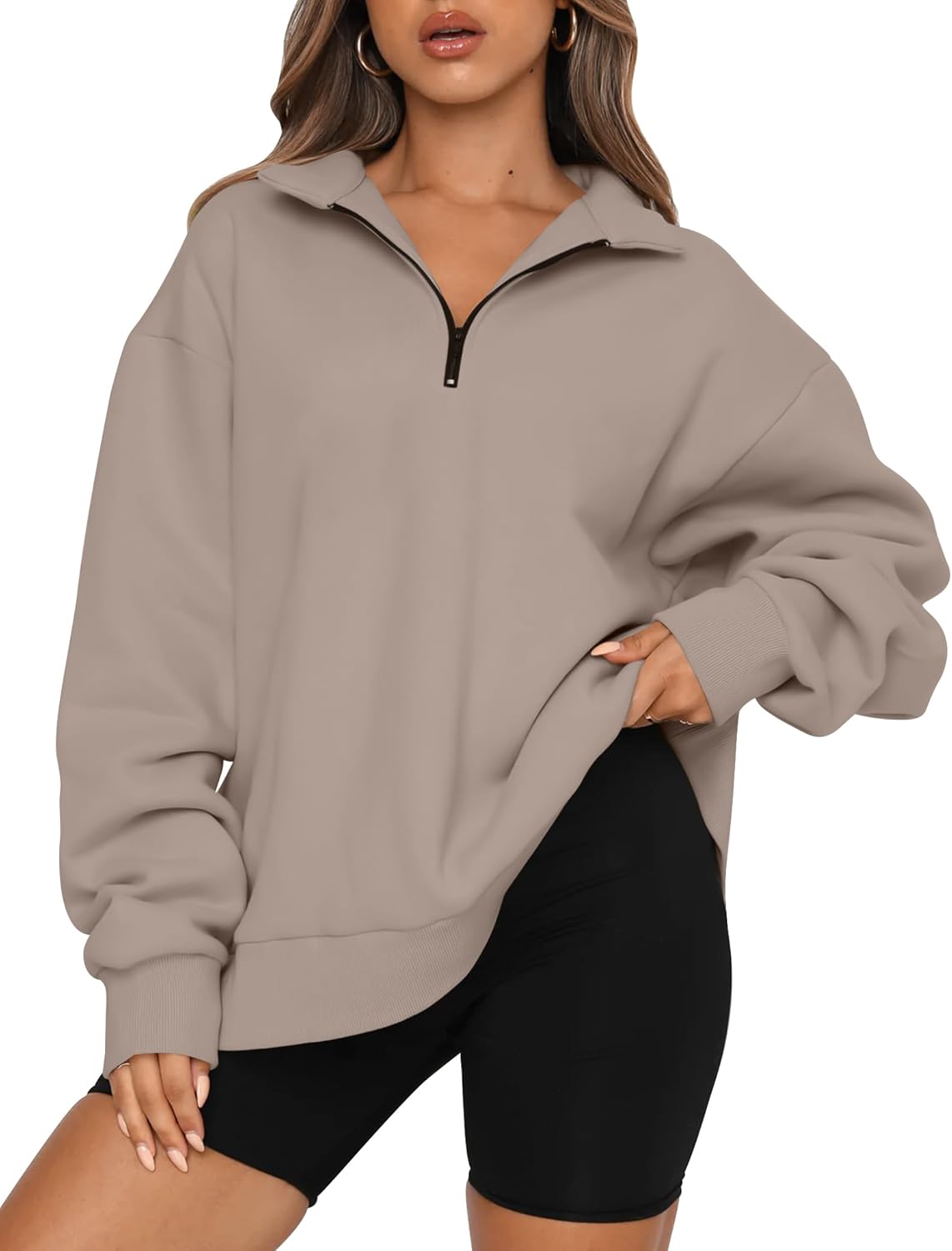 Trendy Queen Womens Oversized Sweatshirts Fall Sweaters Fashion Hoodies Half Zip Pullover Long Sleeve Shirts Clothes