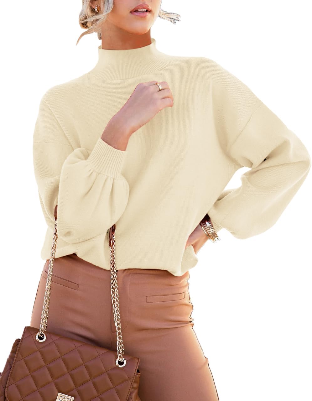 ANCAPELION Women’s Casual Sweater Pullover Winter Basic Sweatshirt Long Sleeve Cozy Knitted Jumper Tops Loose Fit