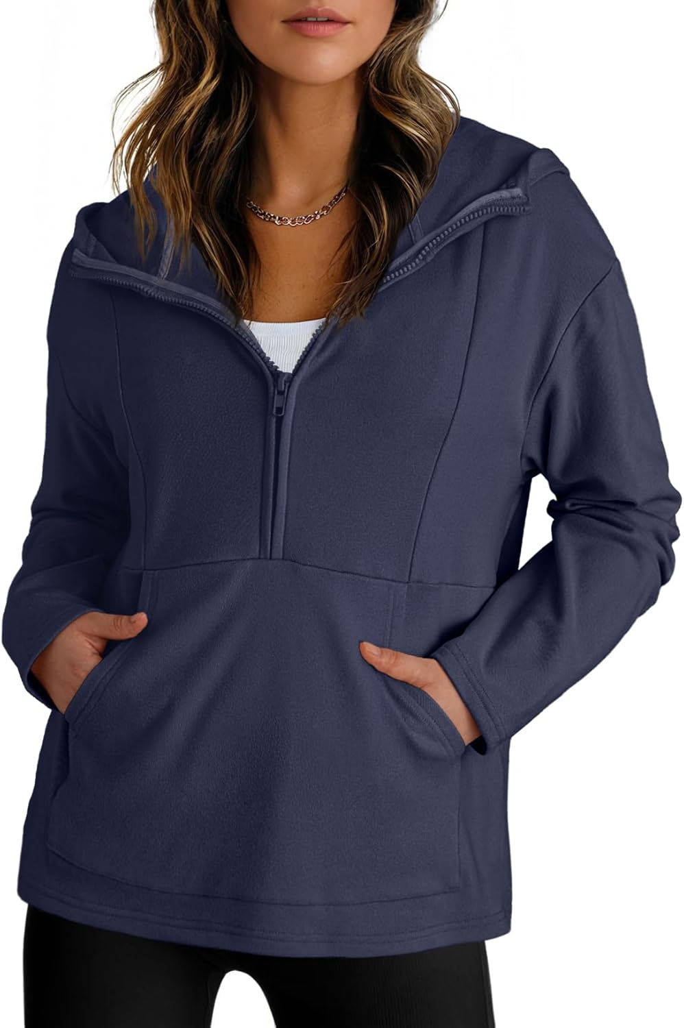 Dokotoo Hoodies for Women Soft Fleece Half Zip Up Hoodie Long Sleeve Casual Pullover Oversized Sweatshirt Hooded Tops