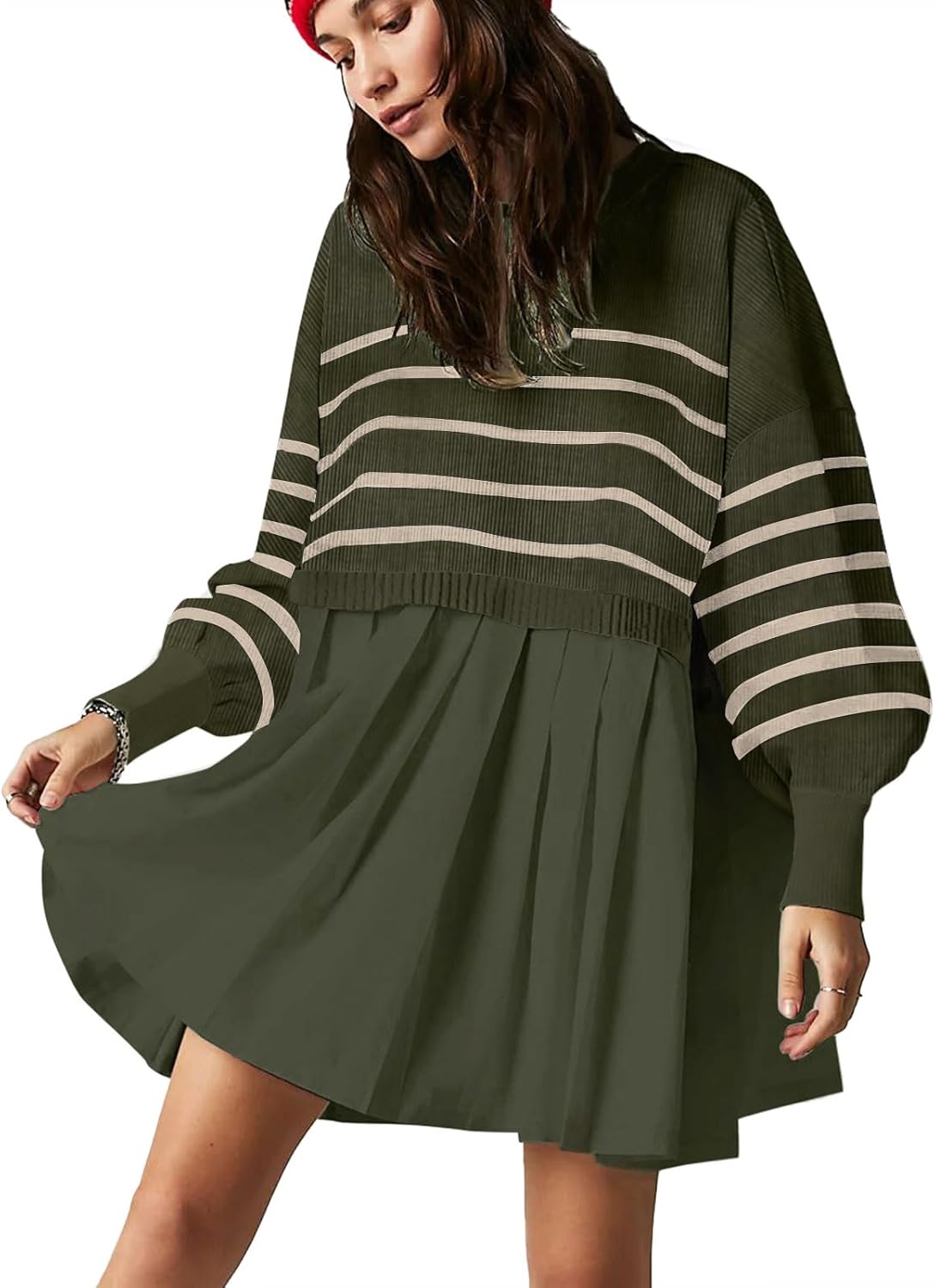 Womens Oversized Sweater Dress Spring Fall Trendy Long Sleeve Crewneck Pullover Tops Relaxed Fit Sweatshirts Mini Dresses