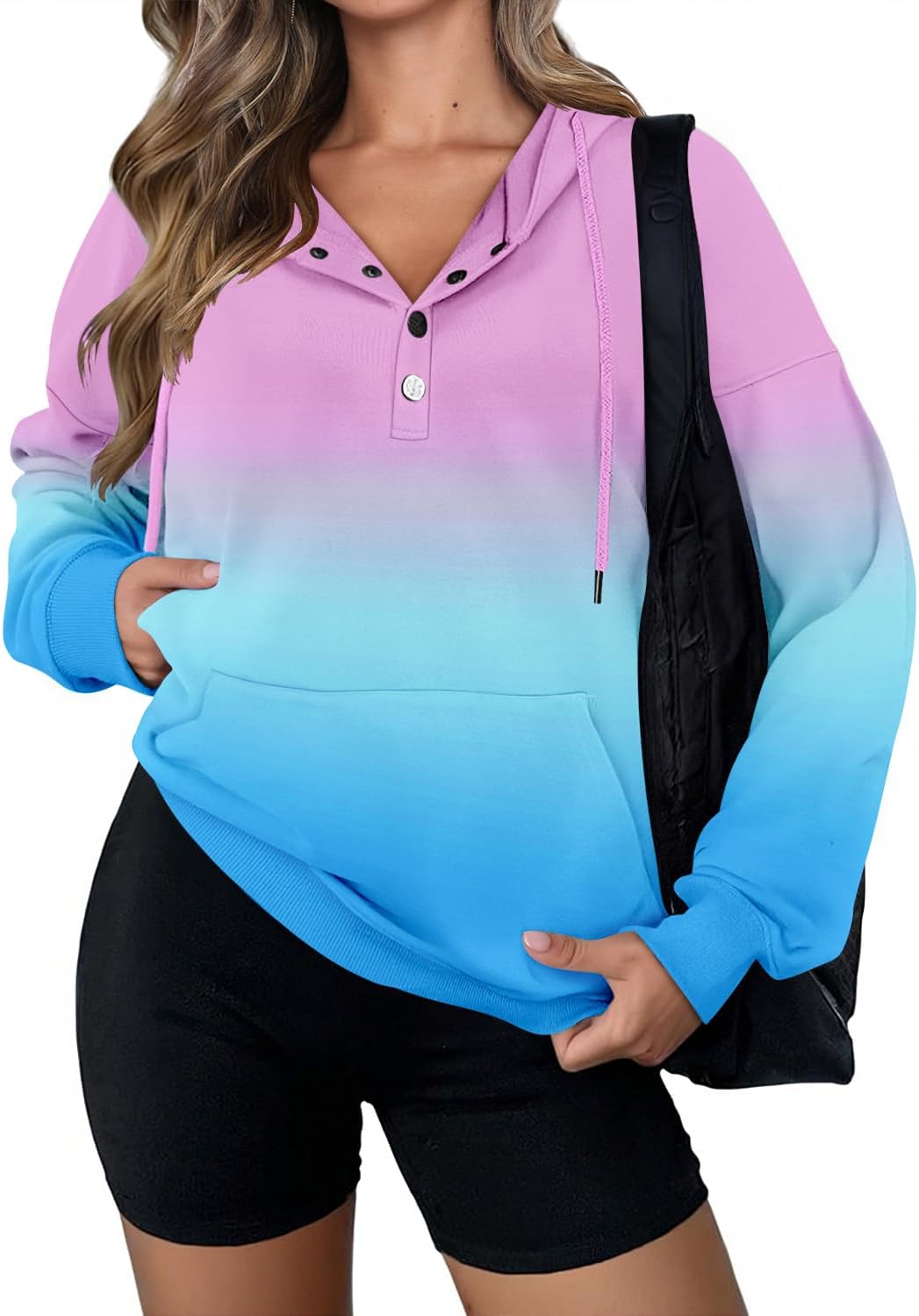 VIEACTIVEWEAR Hoodie for Women Tie Dye Sweatshirt Button Down Tops Casual Long Sleeve Oversize Pullover