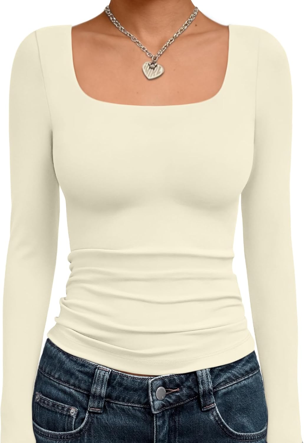 Trendy Queen Womens Long Sleeve Shirts Crop Tops Fall Fashion 2025 Square Neck Going Out Basics Tees Y2k Clothes