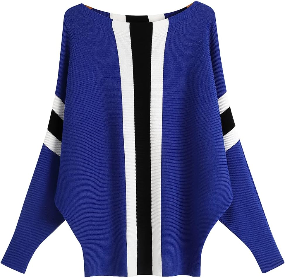 Ckikiou Womens Lightweight Oversized Boat Neck Sweaters Tops Dolman Batwing Sleeve Ribbed Knitted Pullovers