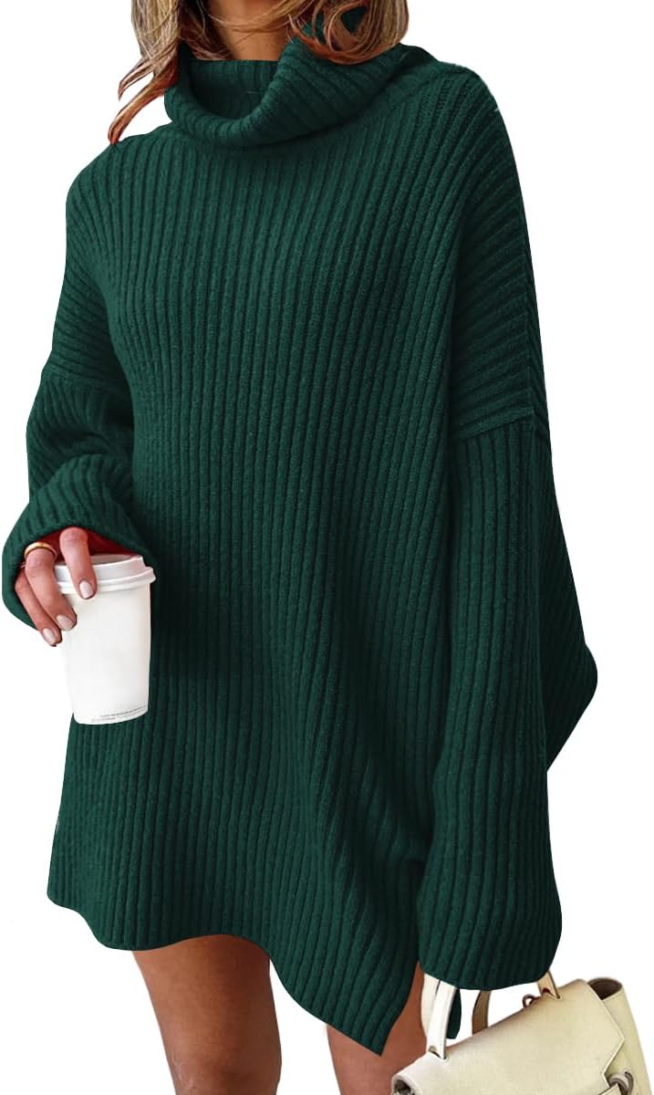 LILLUSORY Womens Turtleneck Oversized Long Sweater Dress 2025 Plus Size Tunic Pullover Knit Winter Dresses