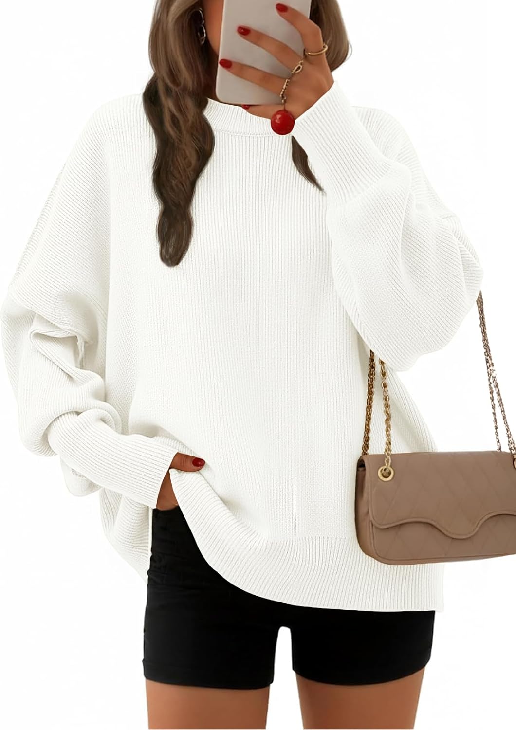 EFAN Women's Oversized Sweaters 2025 Fall Crewneck Batwing Sleeve Pullover Sweaters