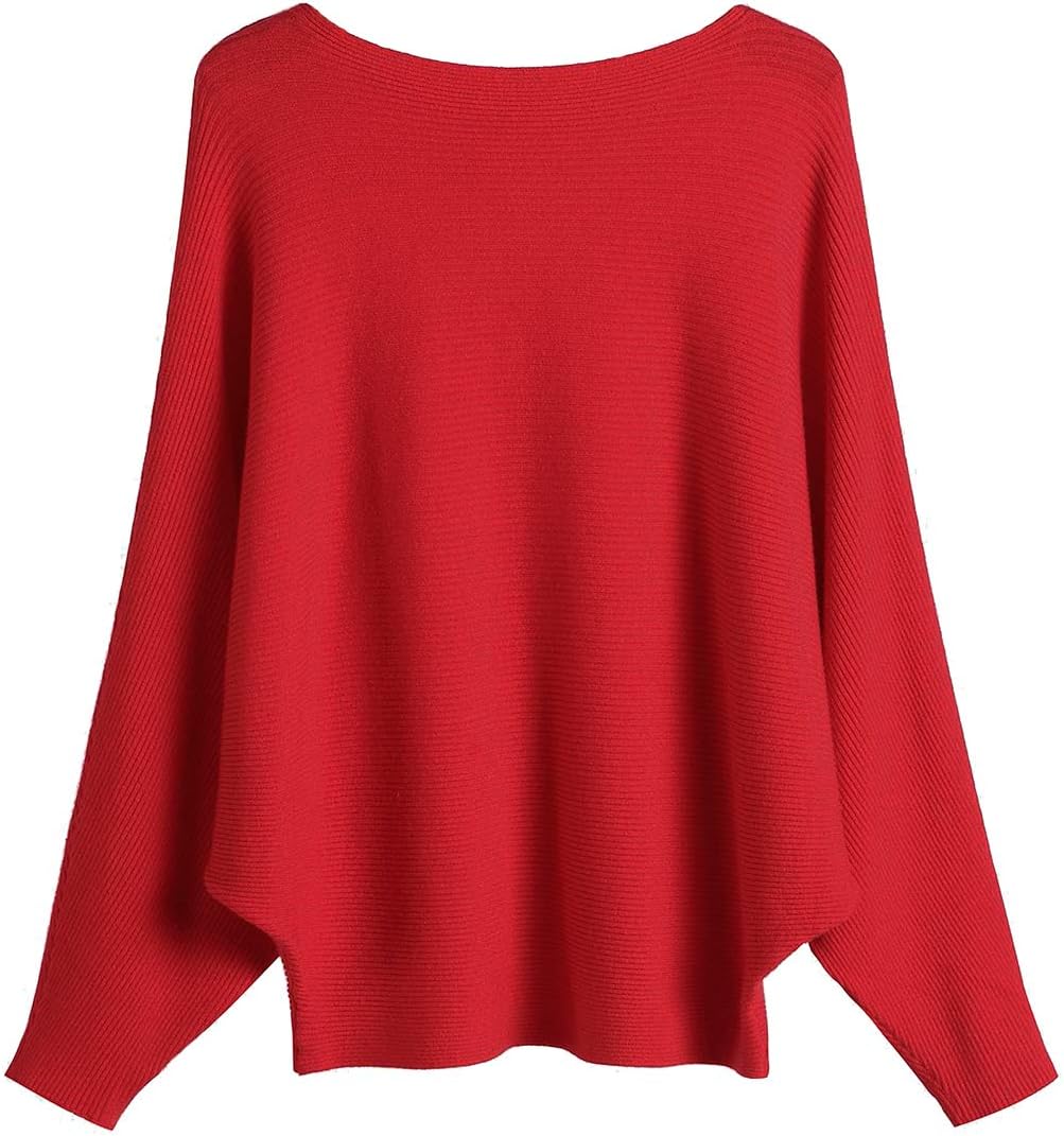 GABERLY Boat Neck Batwing Sleeves Dolman Knitted Sweaters and Pullovers Tops for Women