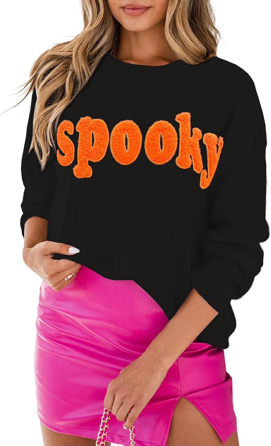 LEMAFER Women 2025 Merry Christmas Round Neck Sequin Letters Sweater Casual Solid Slogan Long Sleeve Pullover Sweatshirt Tops