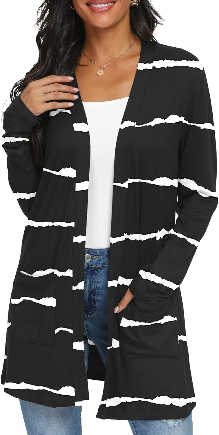Womens Casual Lightweight with Pocketes Long Sleeve Open Front Cardigan