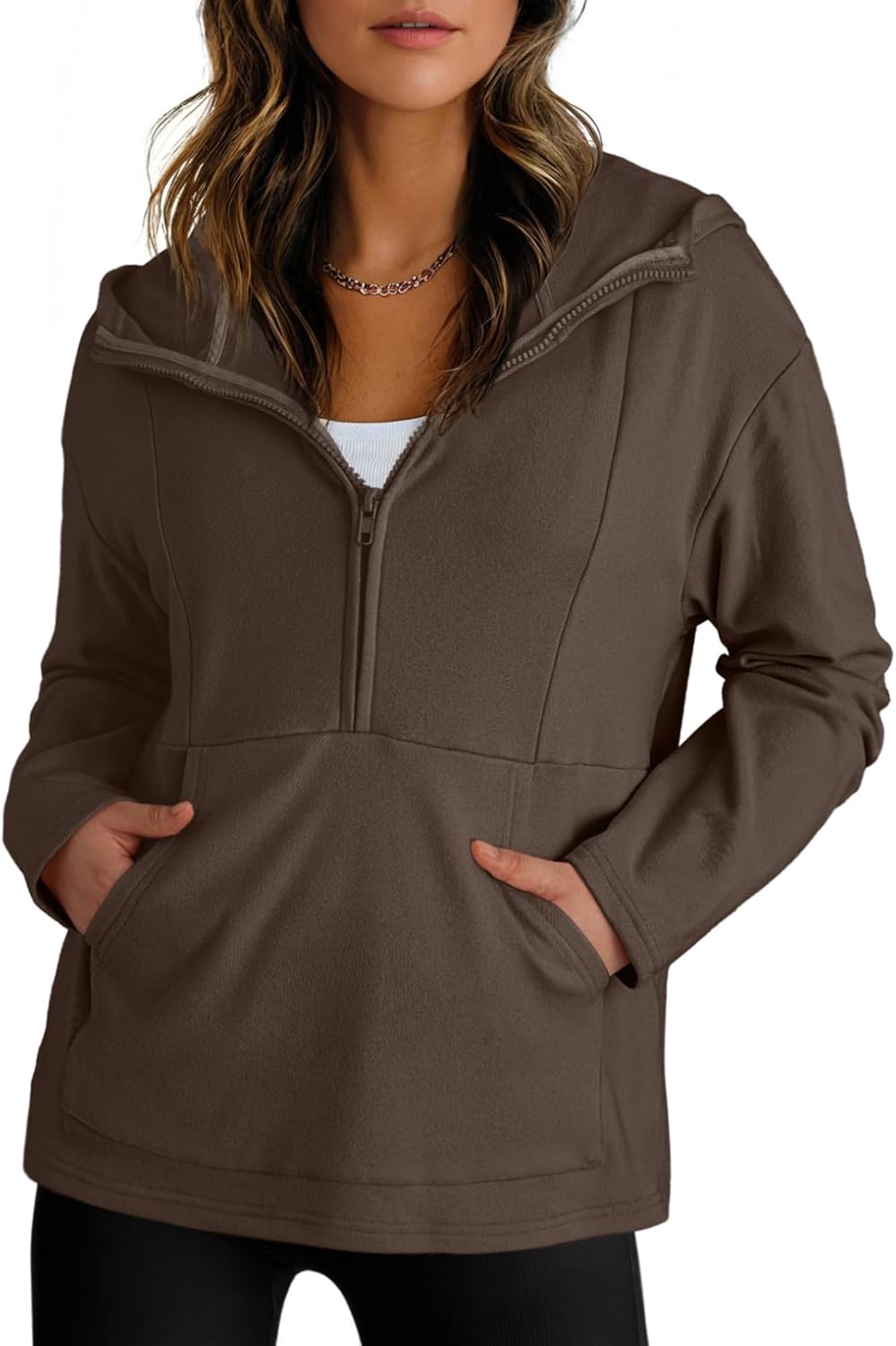 Dokotoo Hoodies for Women Soft Fleece Half Zip Up Hoodie Long Sleeve Casual Pullover Oversized Sweatshirt Hooded Tops