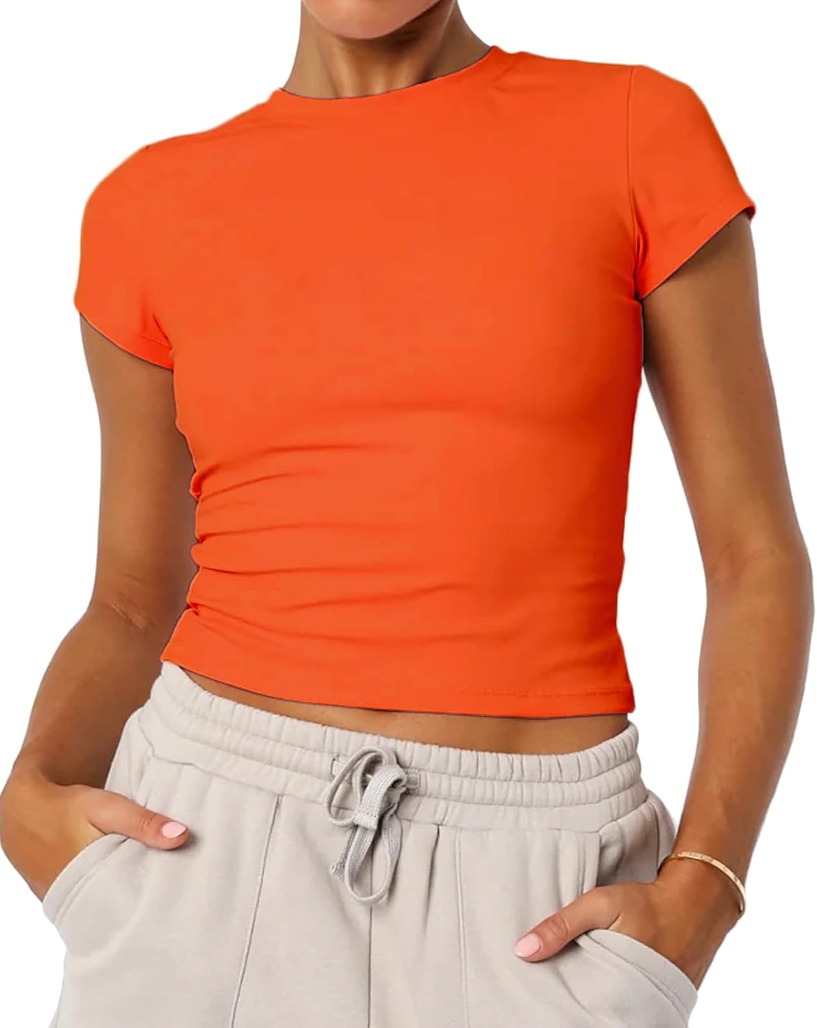 Women's Basic Summer Short Sleeve Crewneck T-Shirts Y2K Cute Going Out Tops Baby Tee