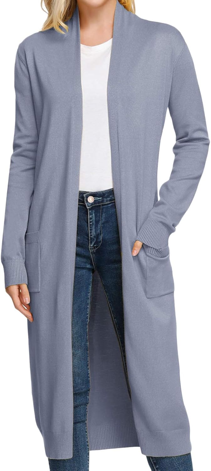 GRACE KARIN Essential Solid Open Front Maxi Long Knitted Cardigan Sweater for Women