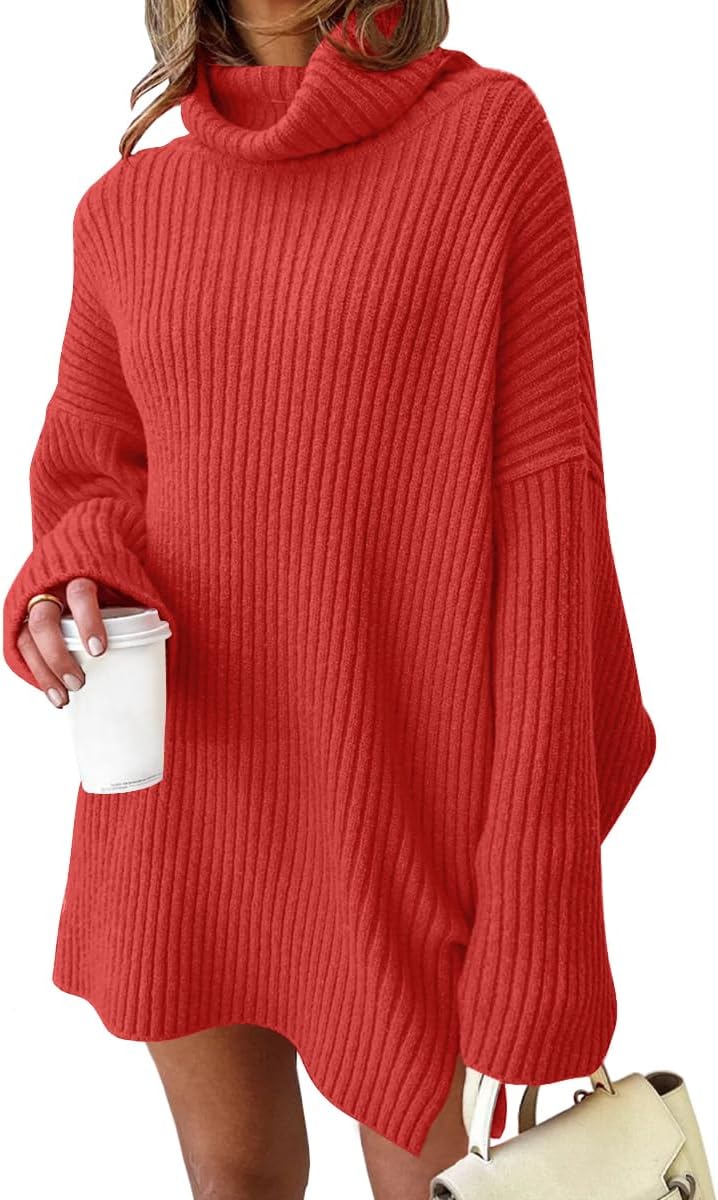 LILLUSORY Womens Turtleneck Oversized Long Sweater Dress 2025 Plus Size Tunic Pullover Knit Winter Dresses