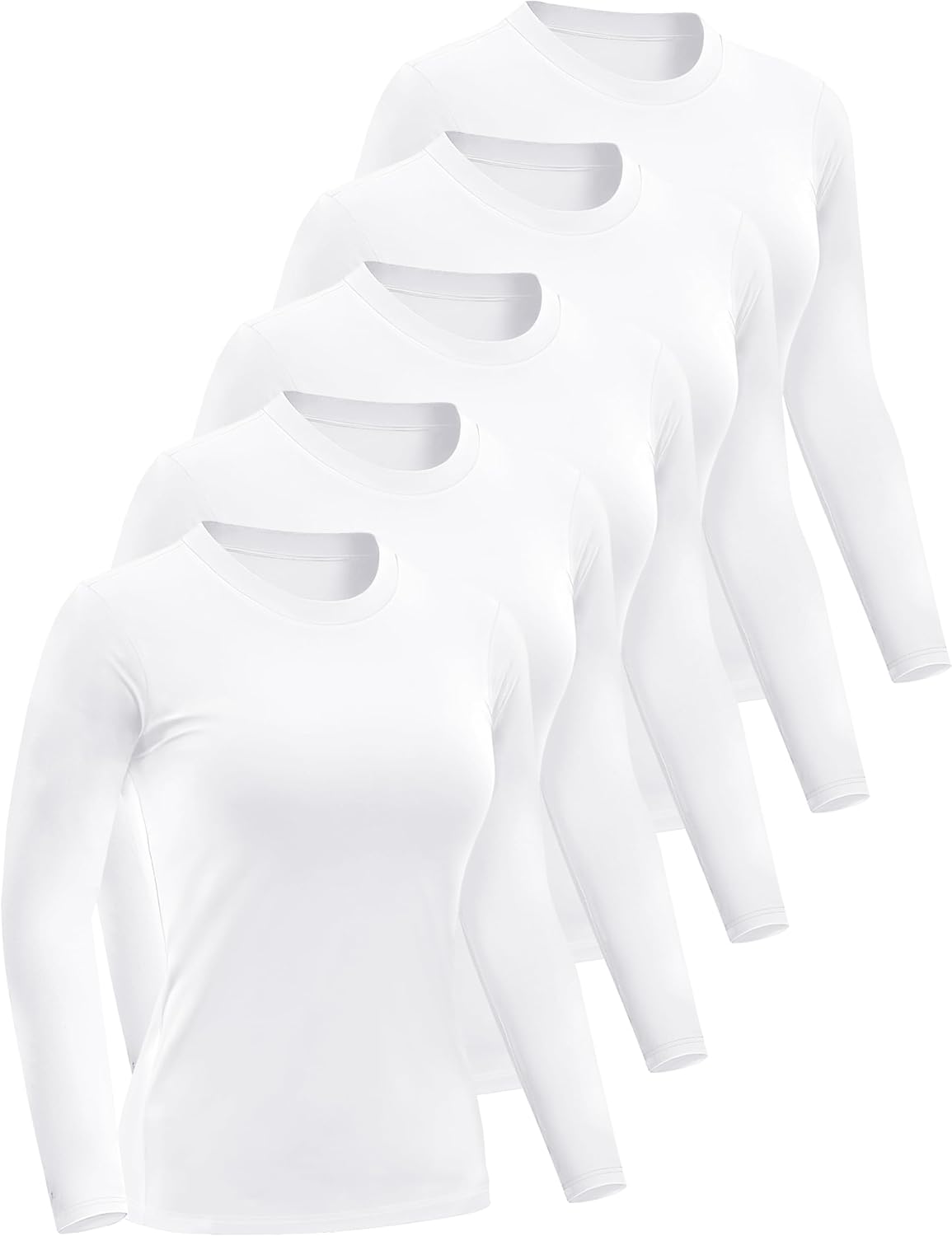 Dalavch 4/5 Pack Women’s Long Sleeve Basic Shirts Crew Neck Slim Fitted Compression Gym Workout Athletic Underscrubs Tops