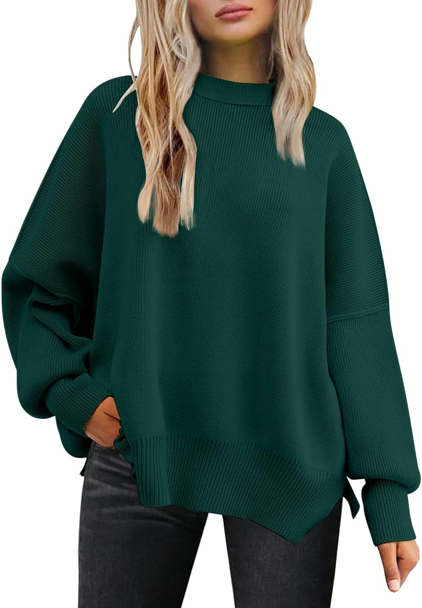 LILLUSORY Women's Oversized Batwing Sweaters 2025 Fall Outfits Trendy Crewneck Knit Side Slit Fashion Pullover Tops