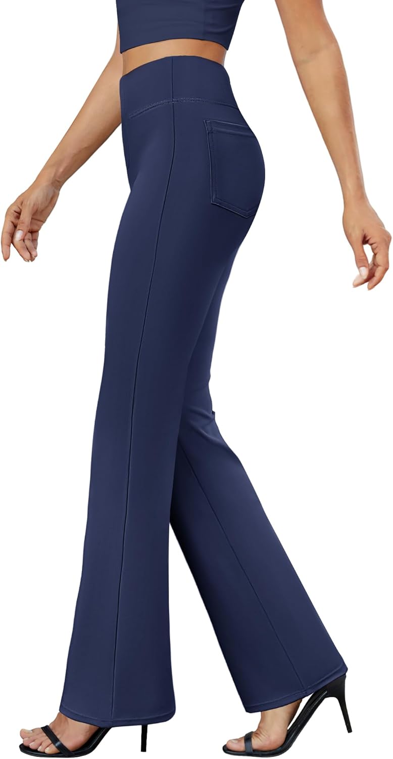 Womens Bootcut Dress Pants Business Casual Work Pants with Pockets High Waist Stretchy Trousers Pull On Office Slacks