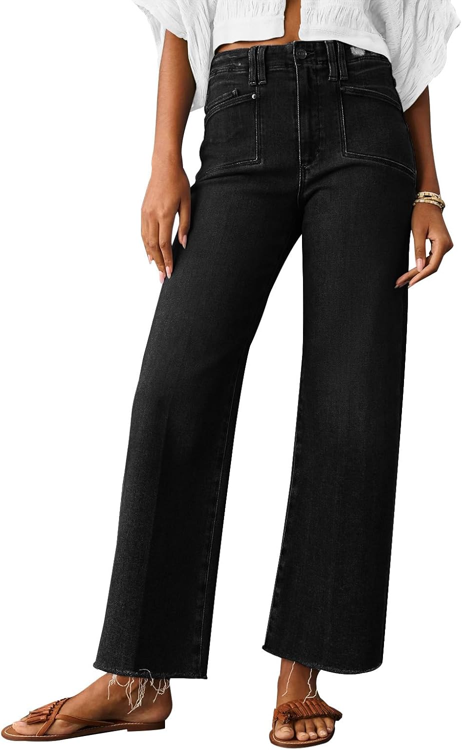 KUNMI Jeans for Women Wide Leg Baggy High Waist Boyfriends Straight Leg Stretchy Denim Pants Trendy Fall 2025