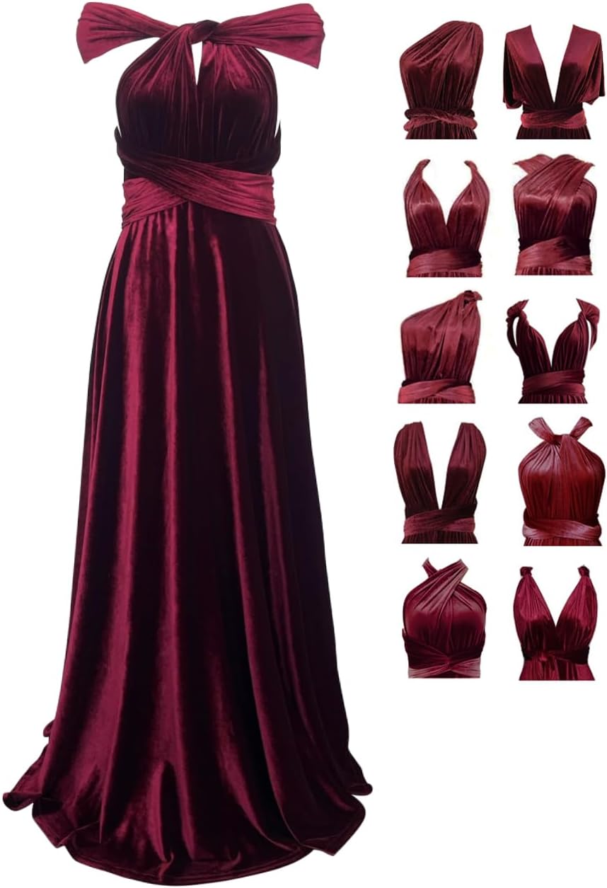 Velvet Infinity Dress with Bandeau, Convertible Bridesmaid Dresses, Multiway Wrap Maxi Long Formal Dress for Wedding Guest