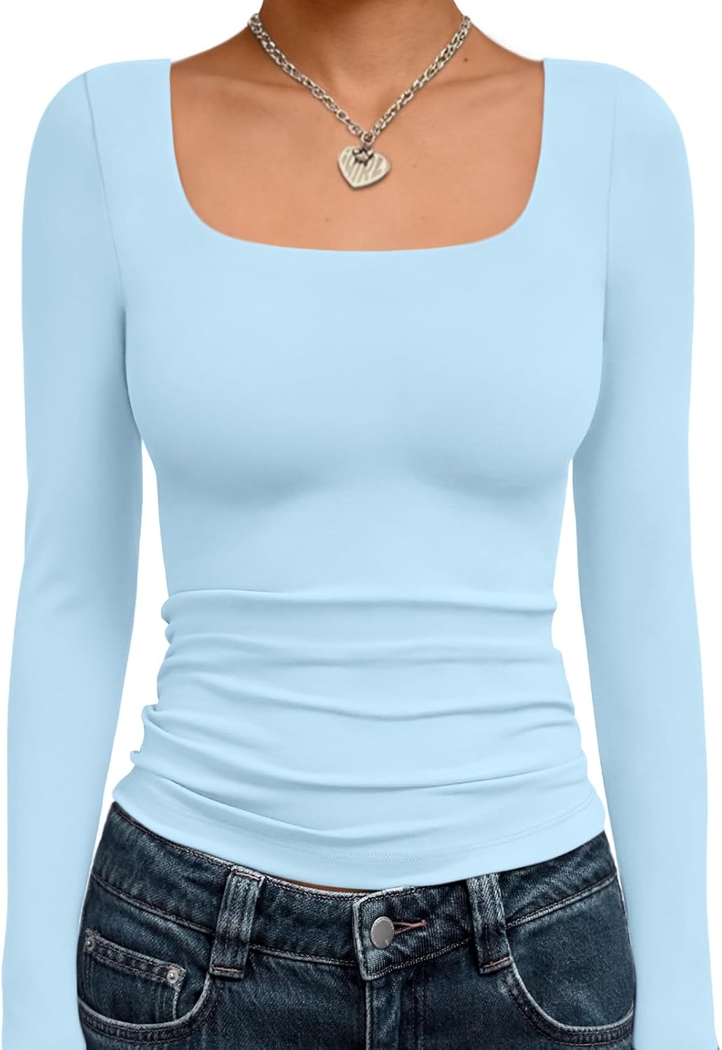 Trendy Queen Womens Long Sleeve Shirts Crop Tops Fall Fashion 2025 Square Neck Going Out Basics Tees Y2k Clothes