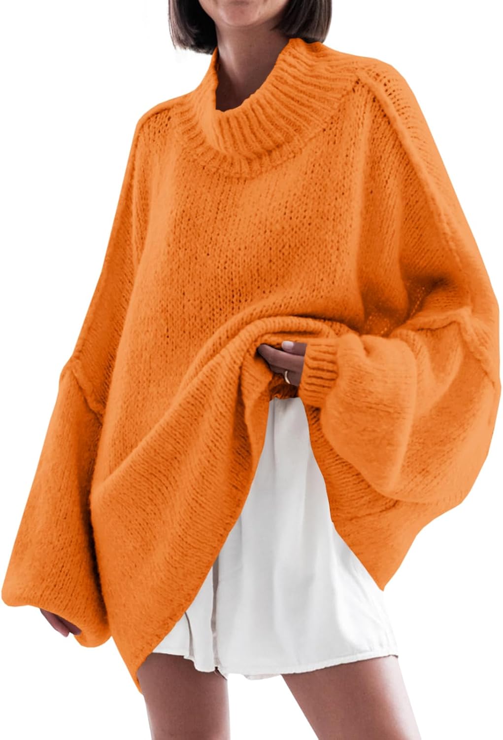 Saodimallsu Womens Oversized Sweaters Mock Neck Batwing Long Sleeve 2025 Fall Trendy Ribbed Knit Casual Tunic Sweater