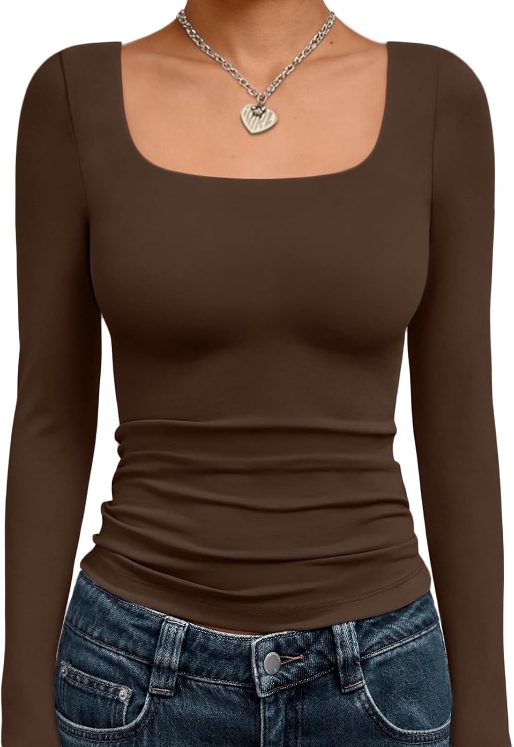 Trendy Queen Womens Long Sleeve Shirts Crop Tops Fall Fashion 2025 Square Neck Going Out Basics Tees Y2k Clothes