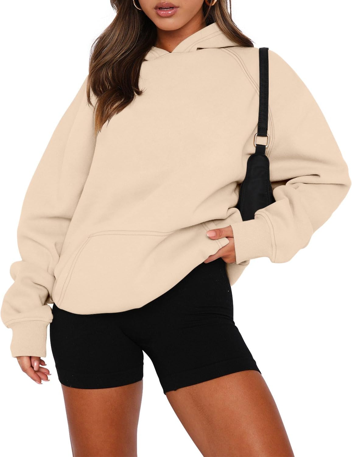 onlypuff Women Pullover Sweatshirt Long Sleeve Hoodies Kangaroo Pocket Fleece Basic Sweater