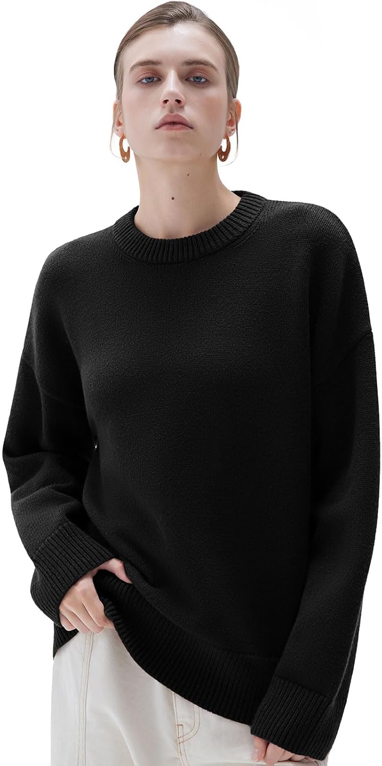SUUKSESS Women Cashmere Oversized Long Sleeve Pullover Sweater Crew Neck Jumpers