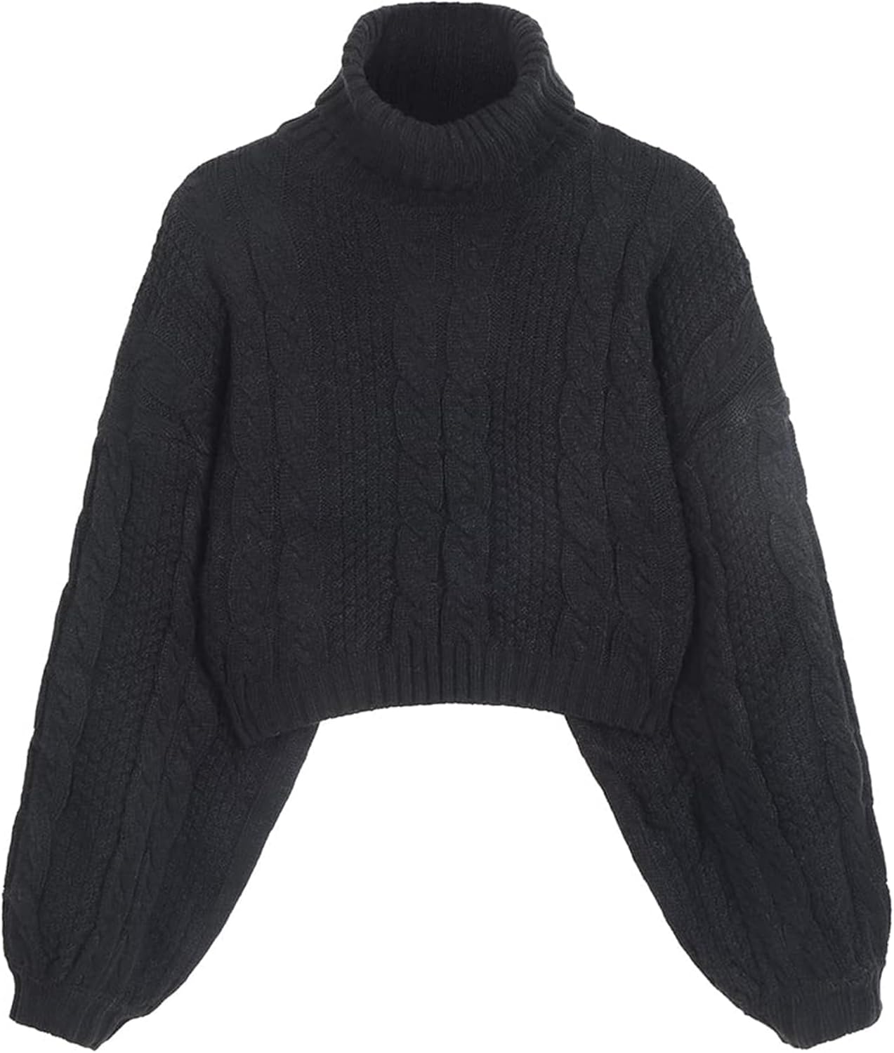 ZAFUL Women's Cropped Turtleneck Sweater Lantern Sleeve Ribbed Knit Pullover Sweater Jumper